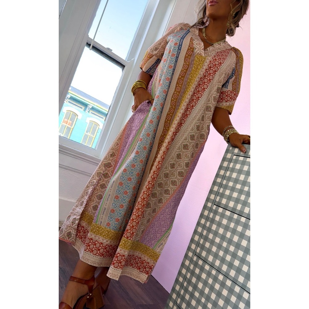 NEW Everyday Chic Patchwork Floral Maxi Dress Large Multicolor Cotton Lined NWT